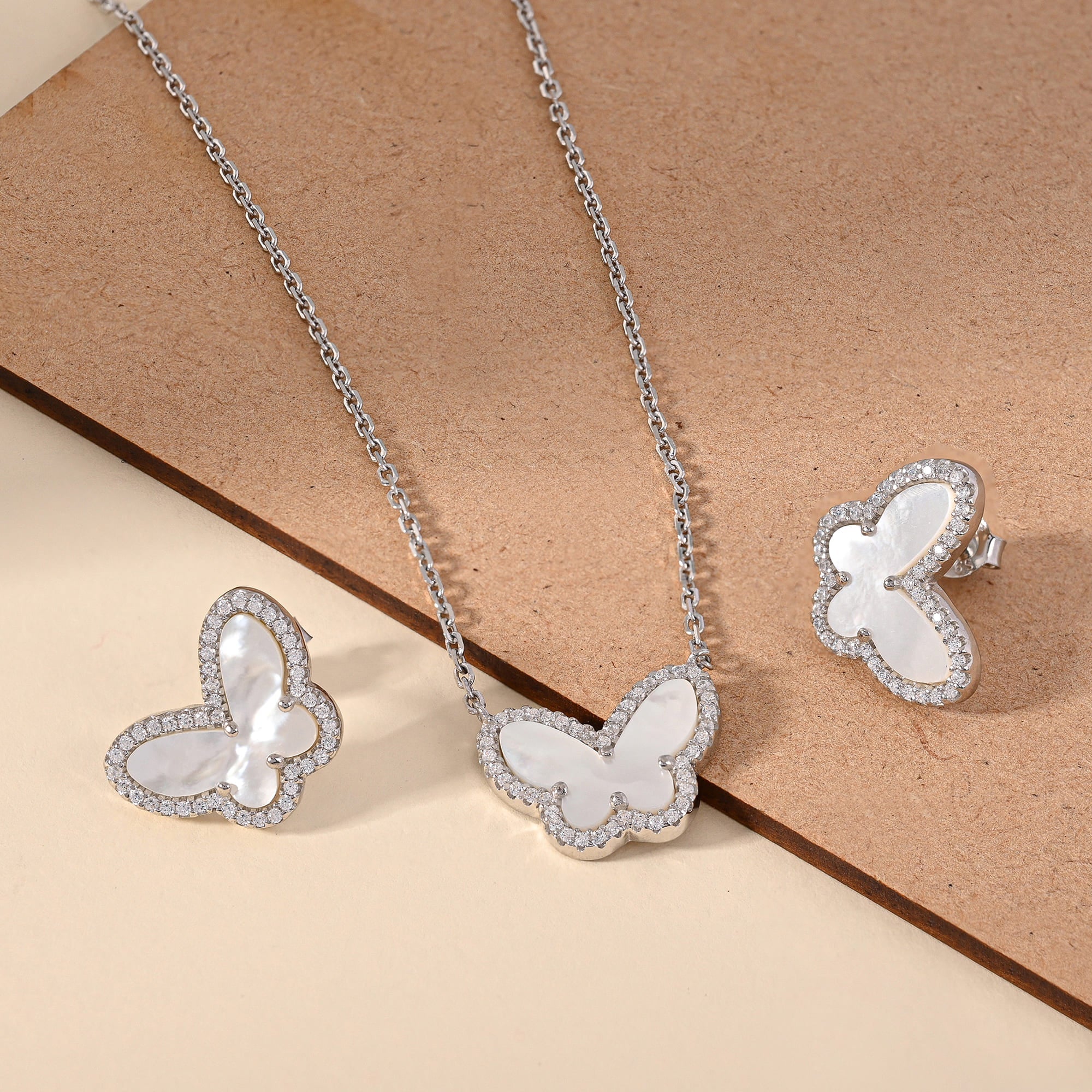 Rose Gold Butterfly Stone Set