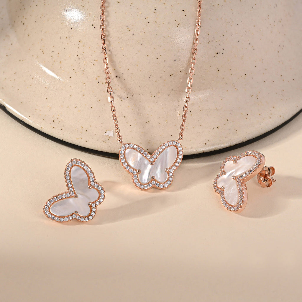 Rose Gold Butterfly Stone Set