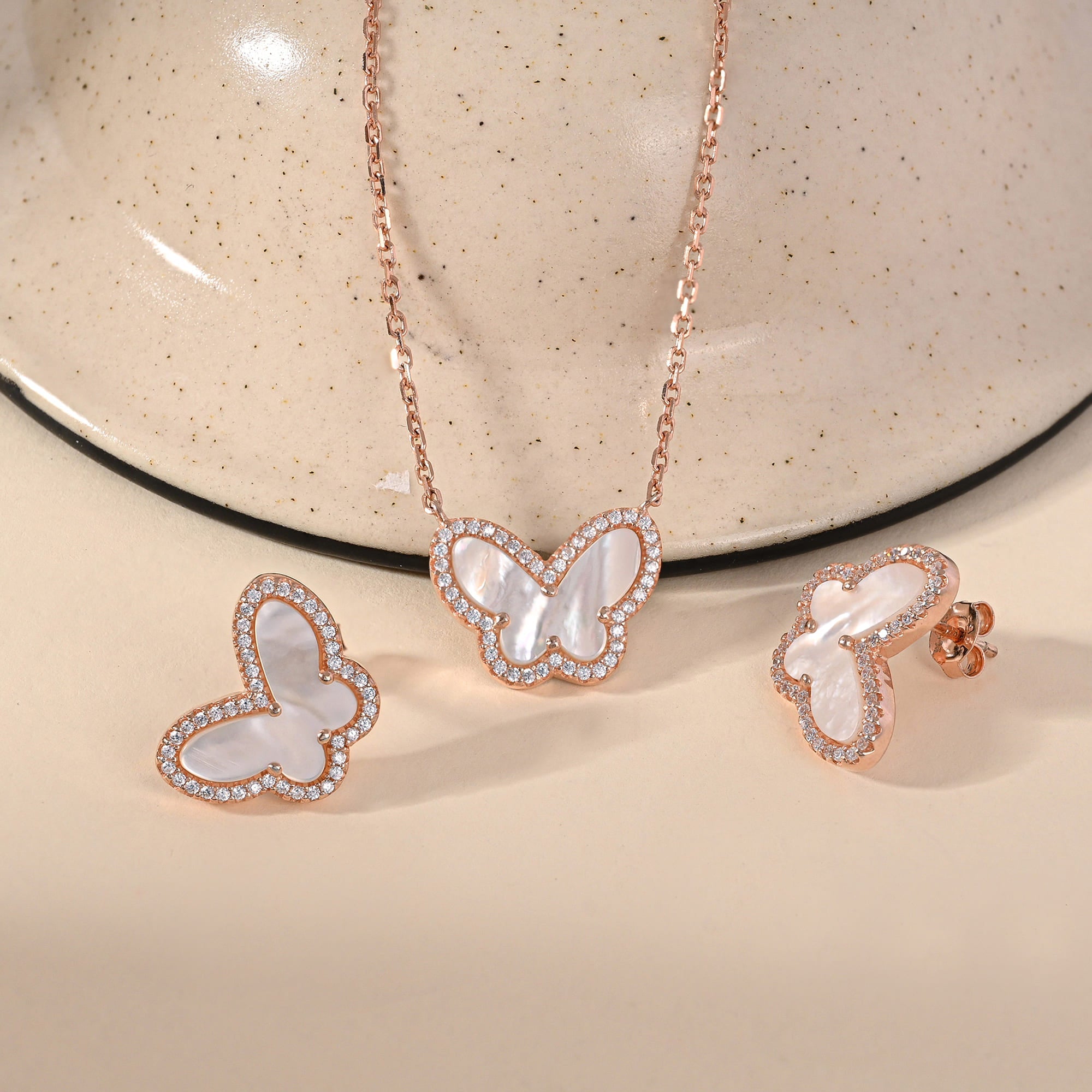 Rose Gold Butterfly Stone Set