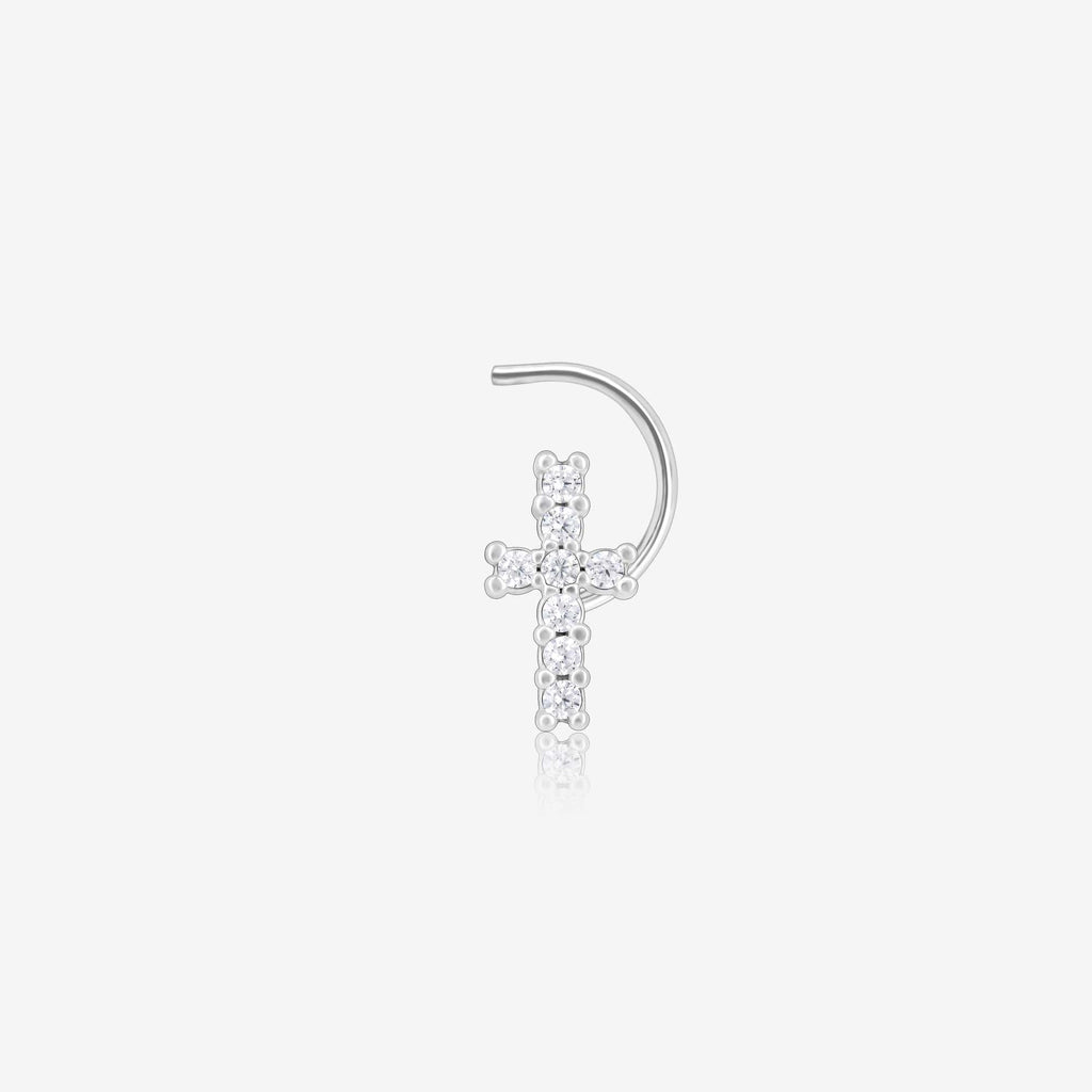 Cross Charm Silver Nose Pin