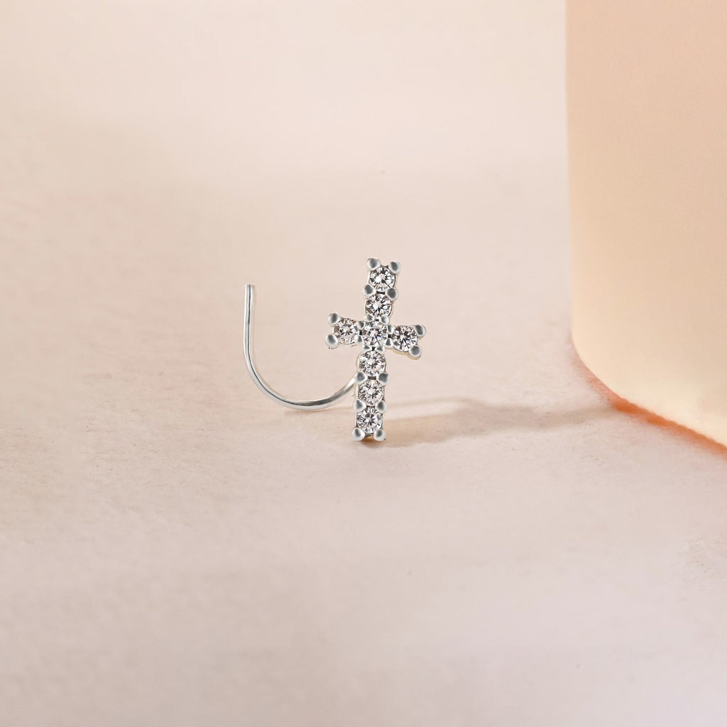 Cross Charm Silver Nose Pin