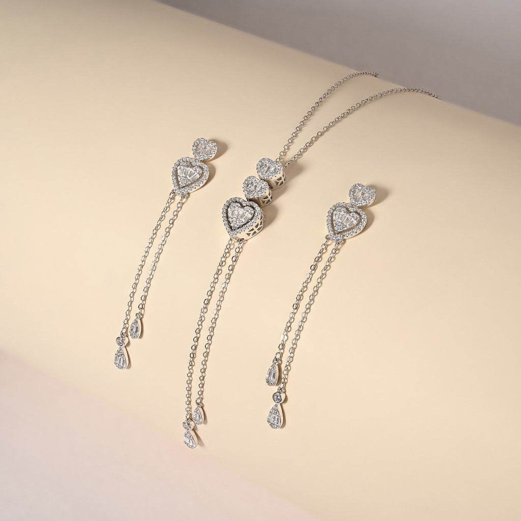 Graceful Heartstrings Silver Necklace Set