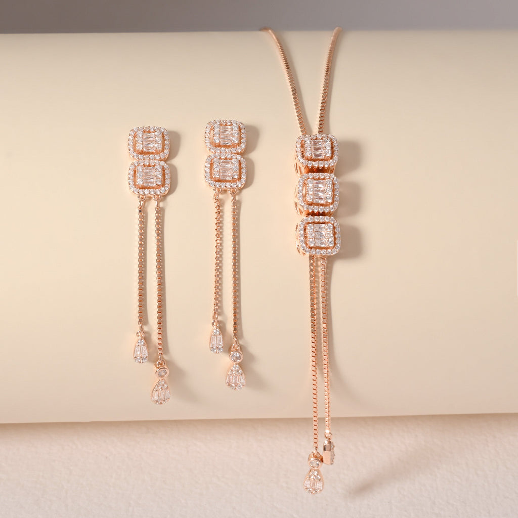 Radiant Cubic Cascade Necklace Set