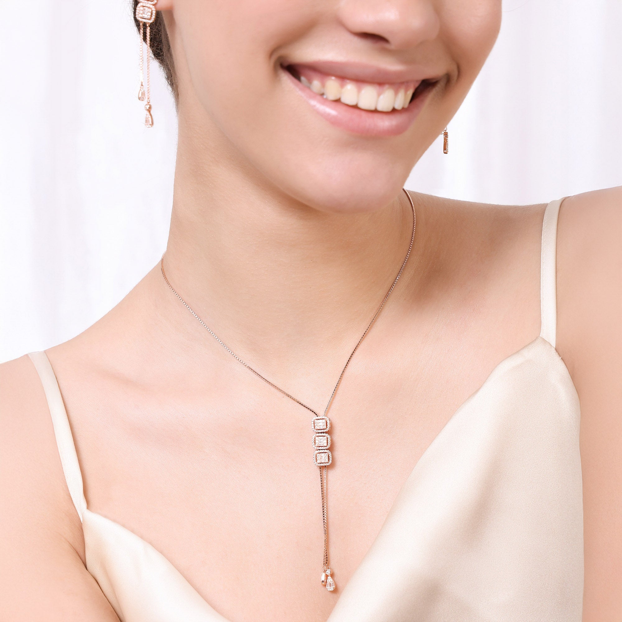 Radiant Cubic Cascade Necklace Set