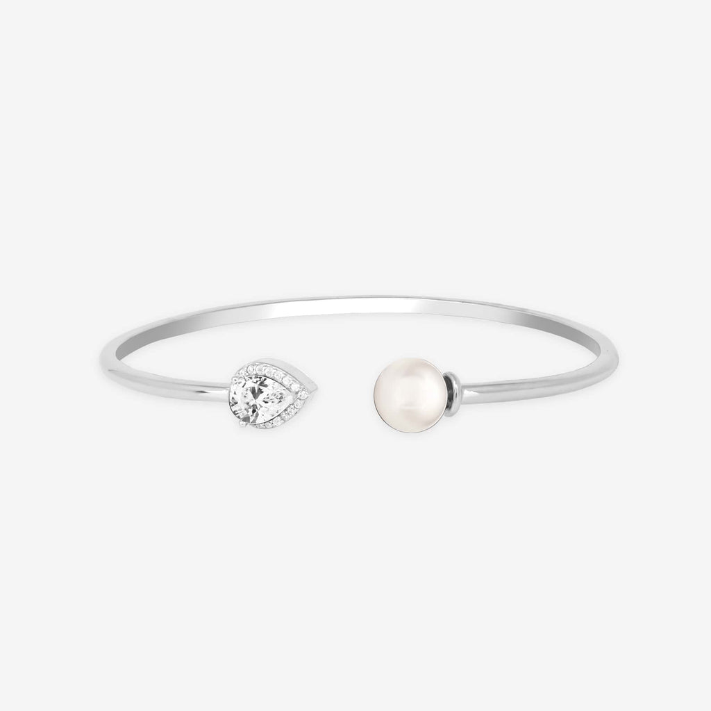 Silver CZ Tear Accent Cuff Kada