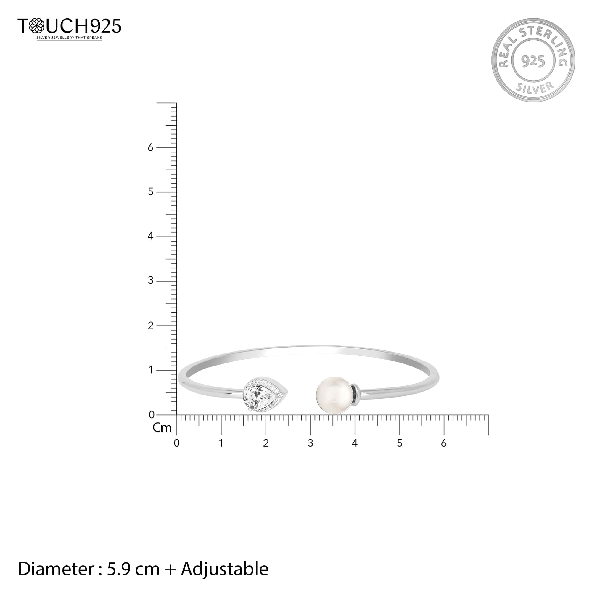 Silver CZ Tear Accent Cuff Kada