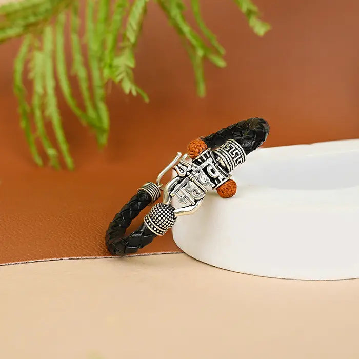 Mahadev Engraved Silver Bracelet