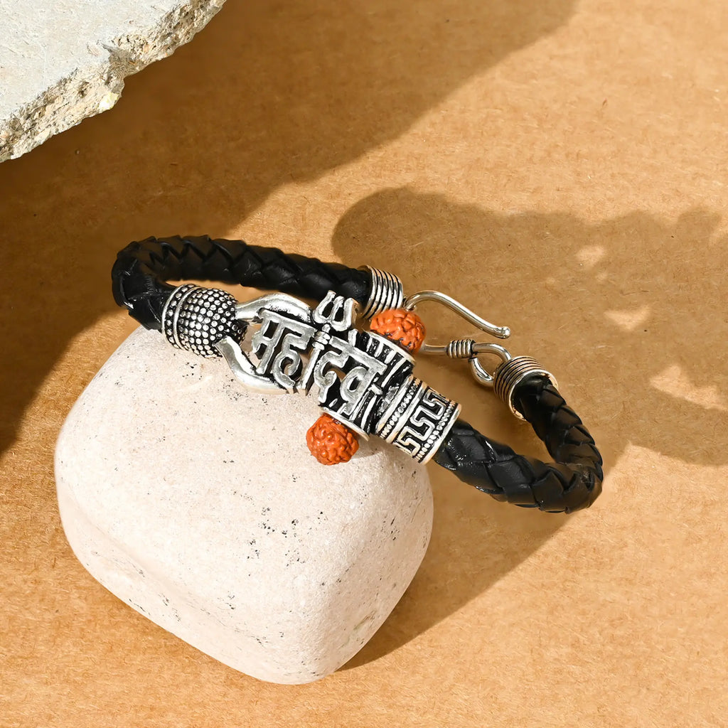 Mahadev Engraved Silver Bracelet
