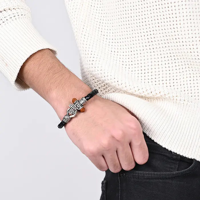 Mahadev Engraved Silver Bracelet