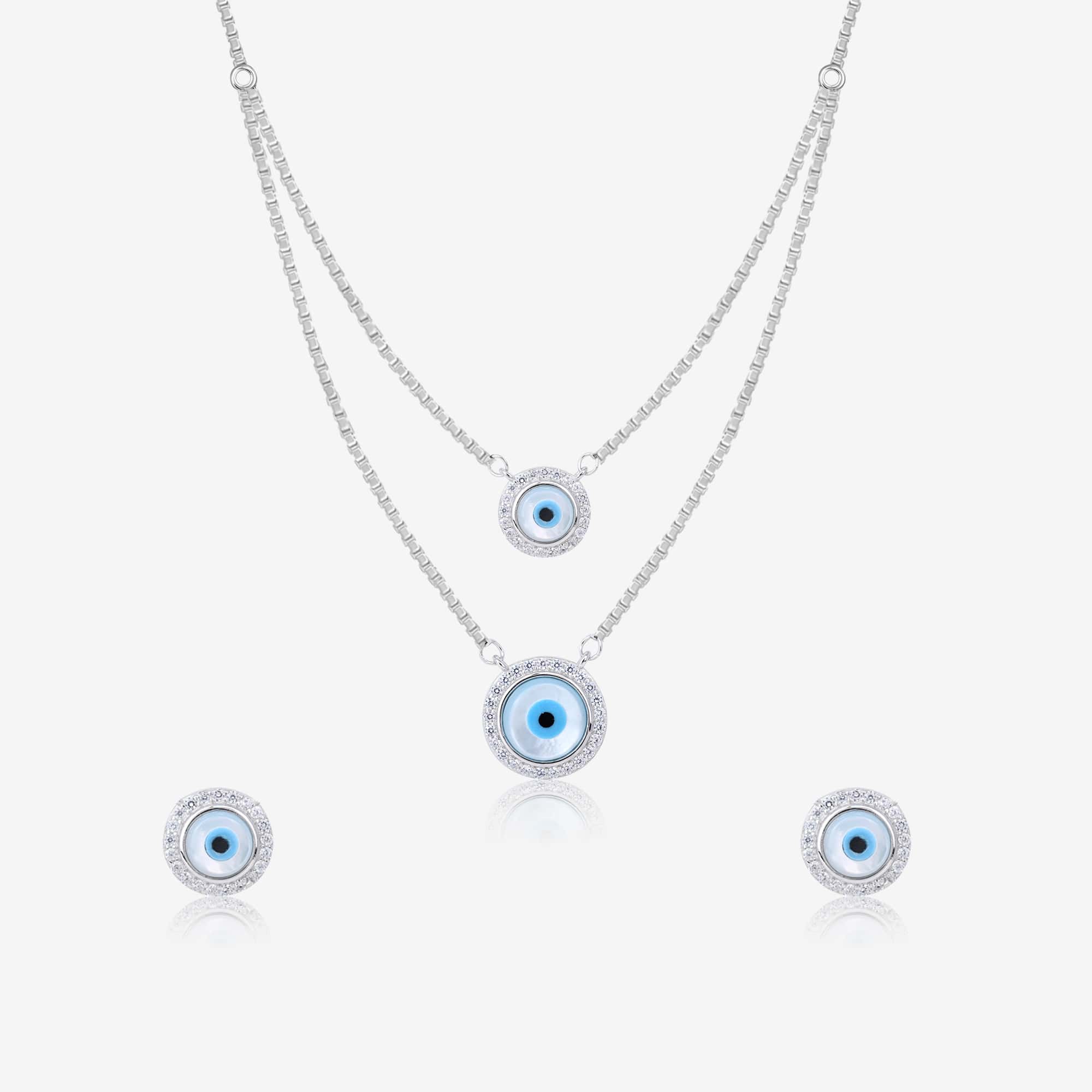 Double Layer Evil Eye Necklace Set