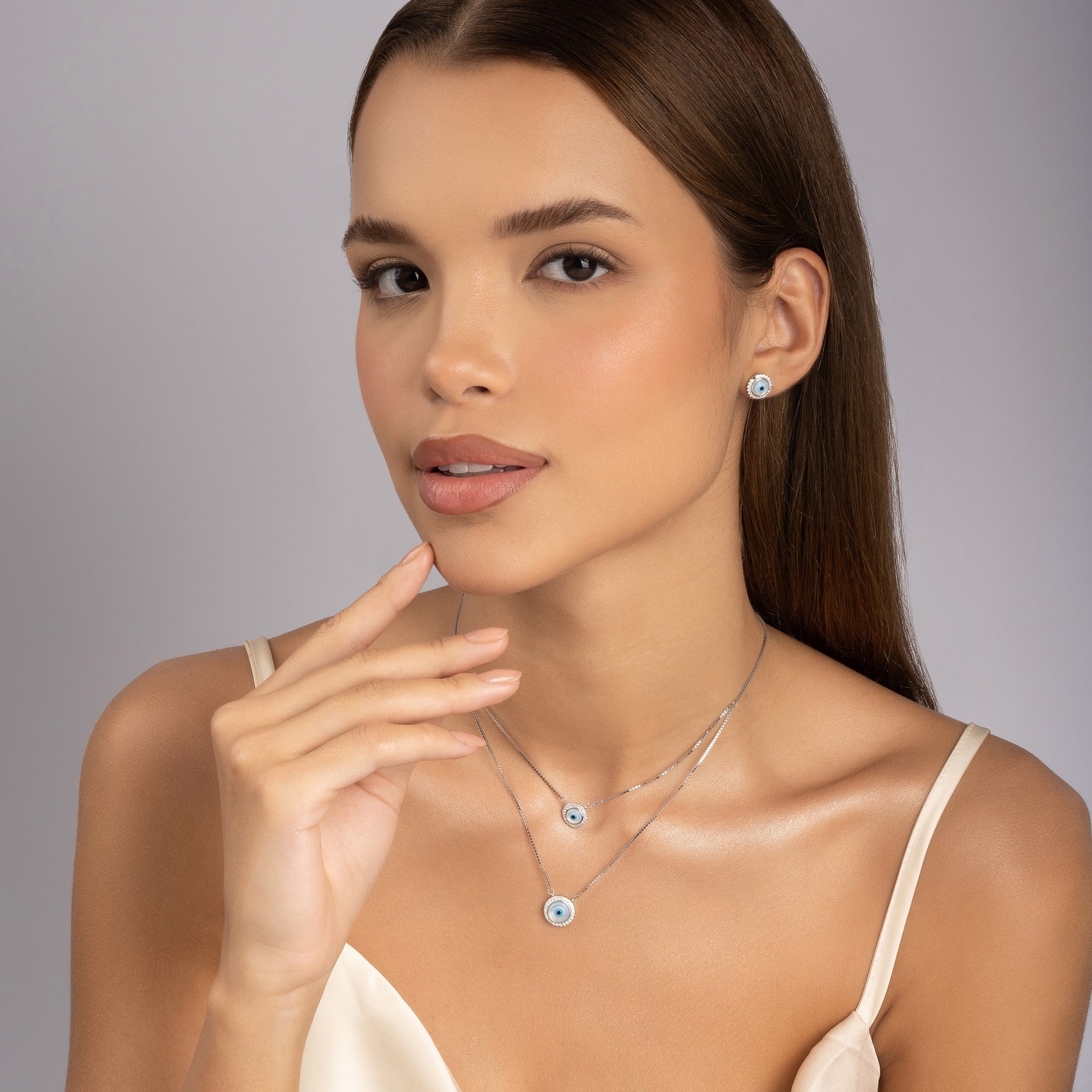 Double Layer Evil Eye Necklace Set