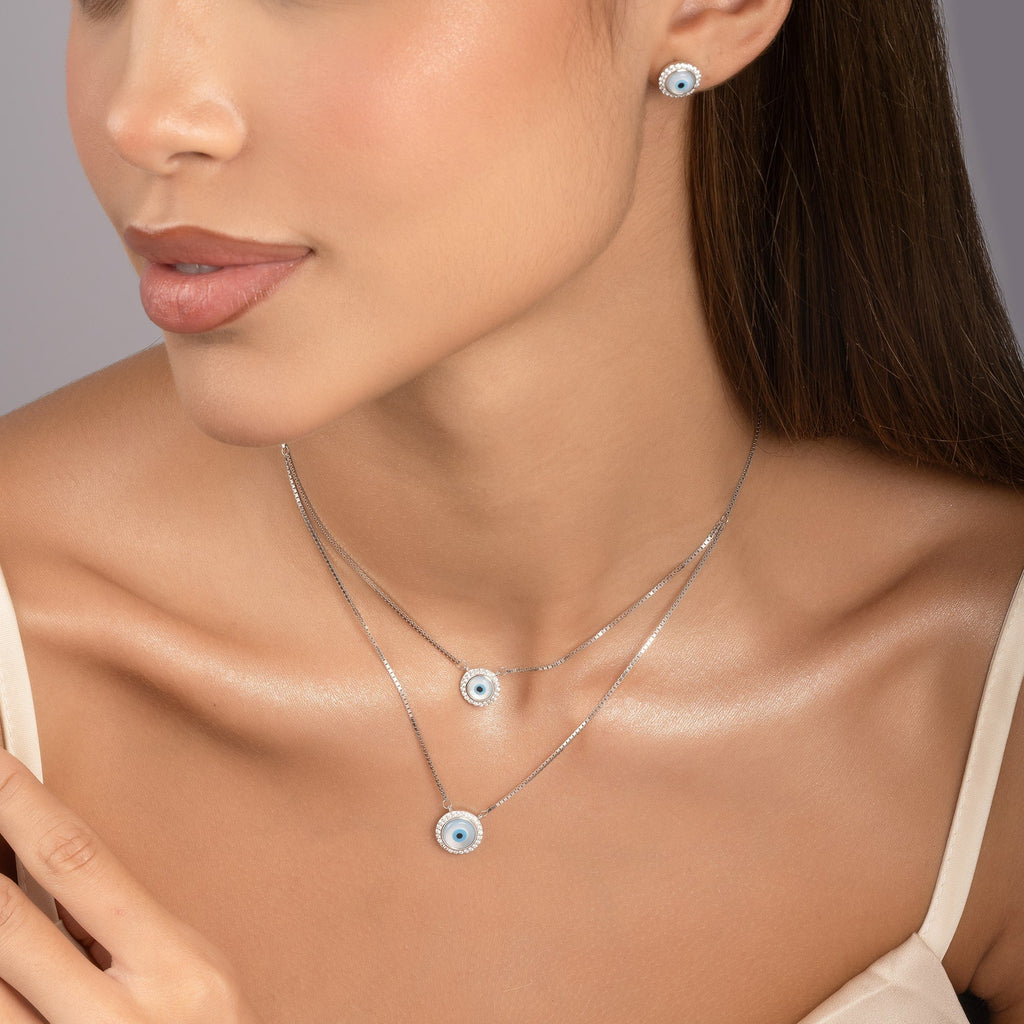 Double Layer Evil Eye Necklace Set