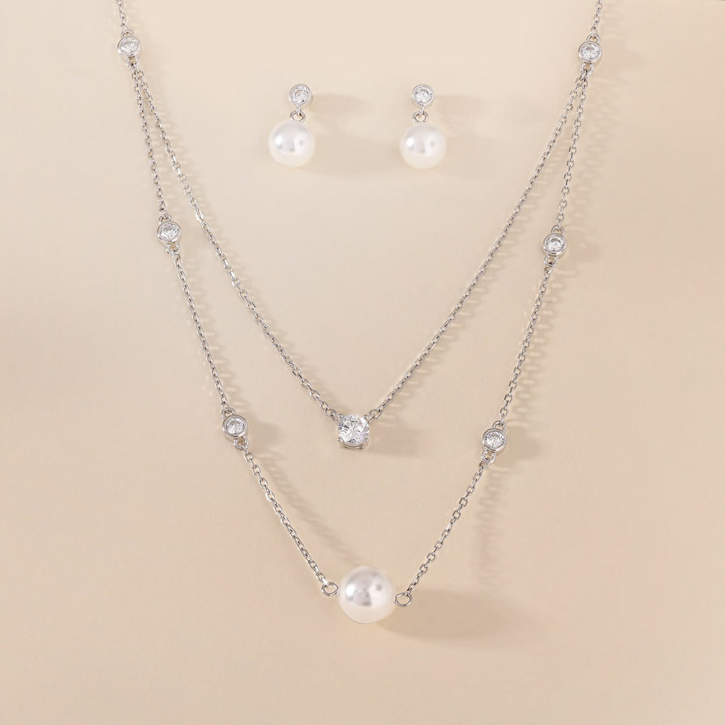 Double Layer Pearl Necklace Set