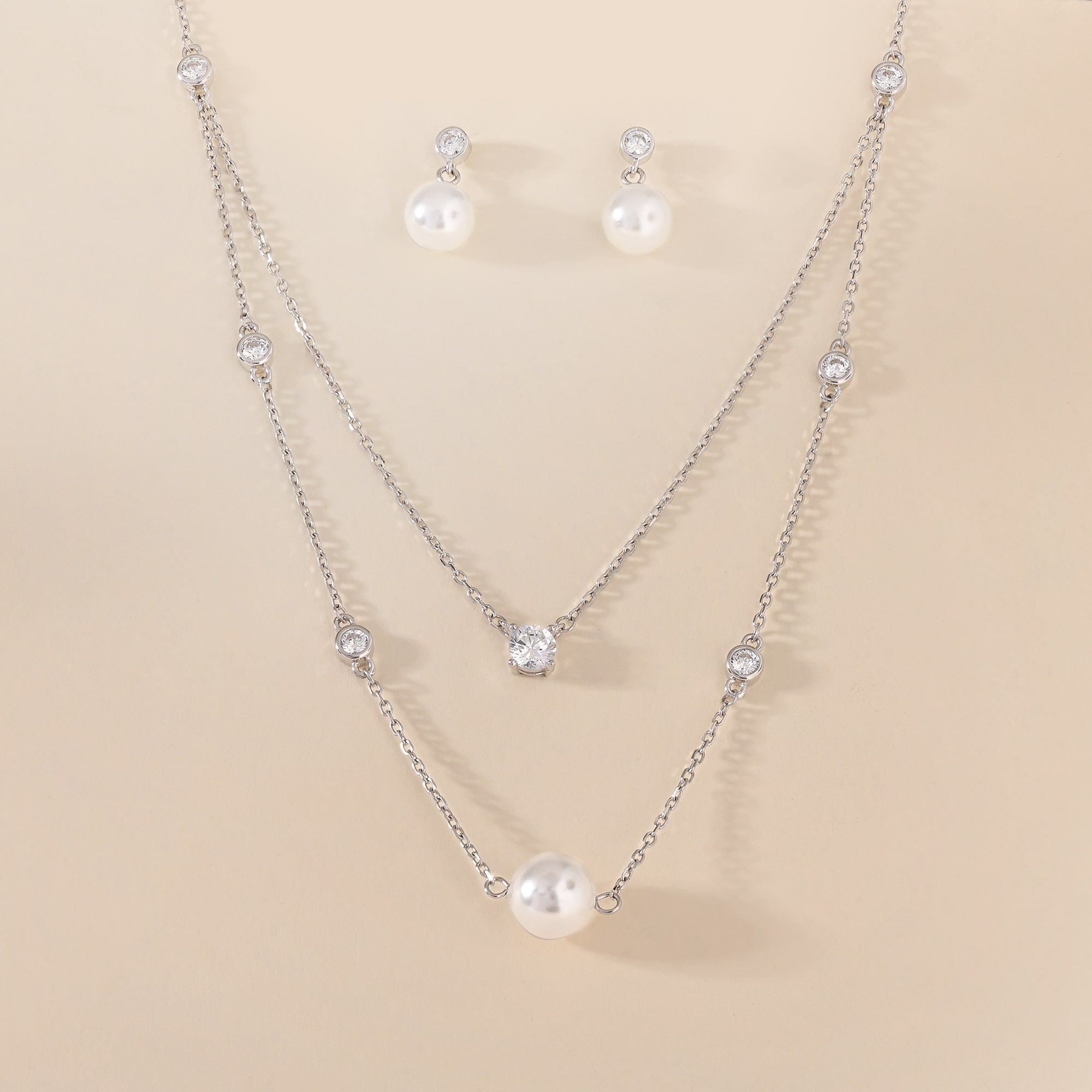 Double Layer Pearl Necklace Set