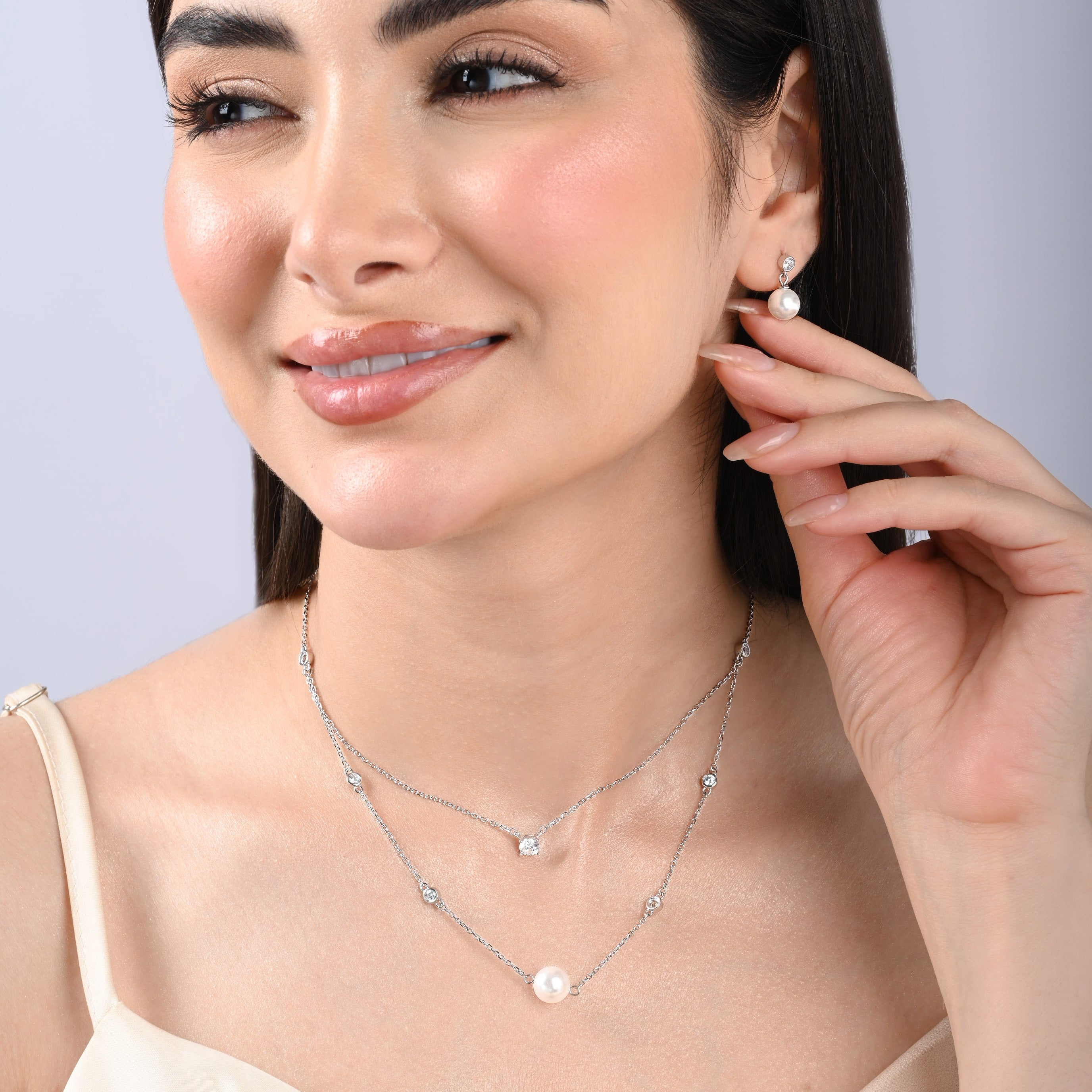 Double Layer Pearl Necklace Set