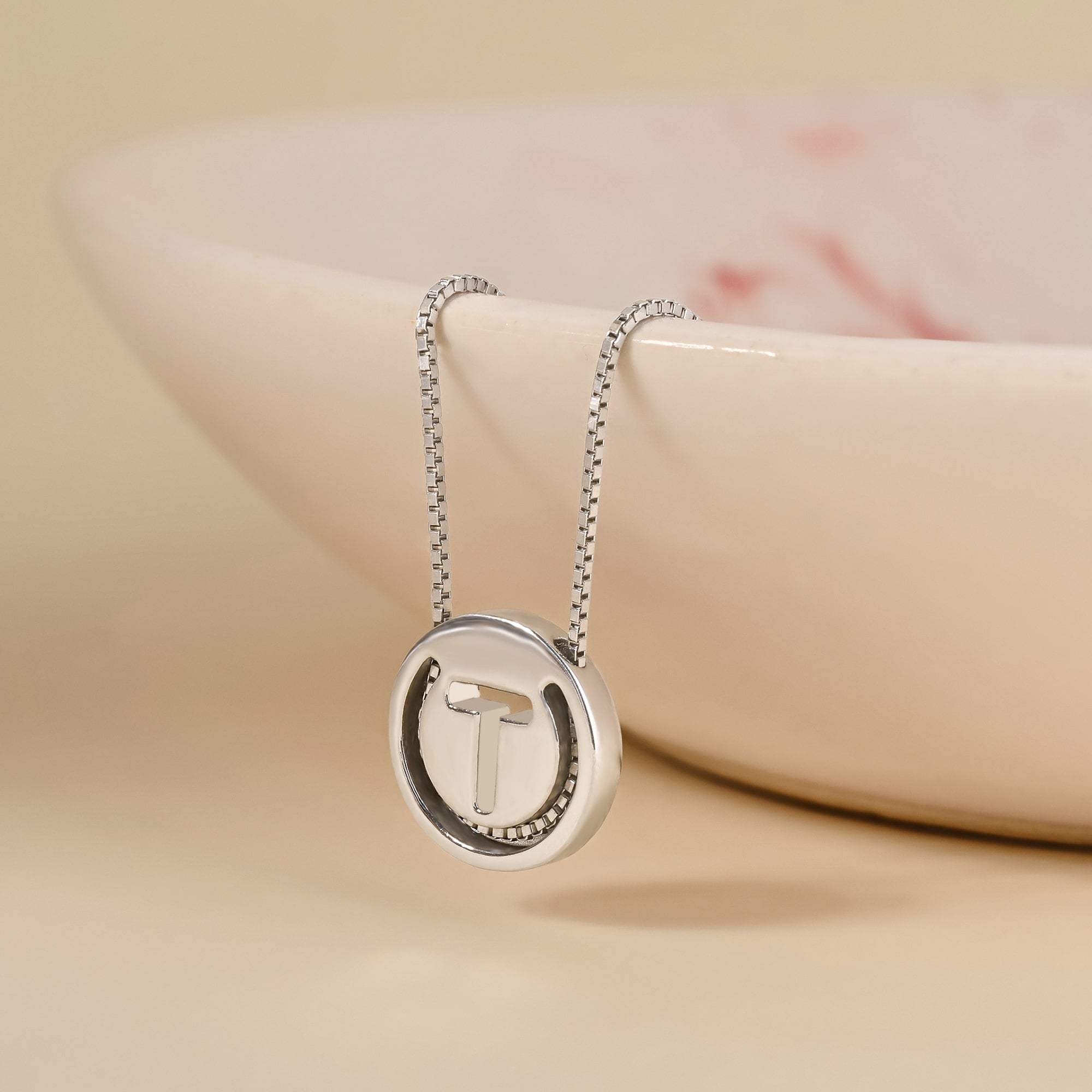 Circular Initial 'T' Necklace