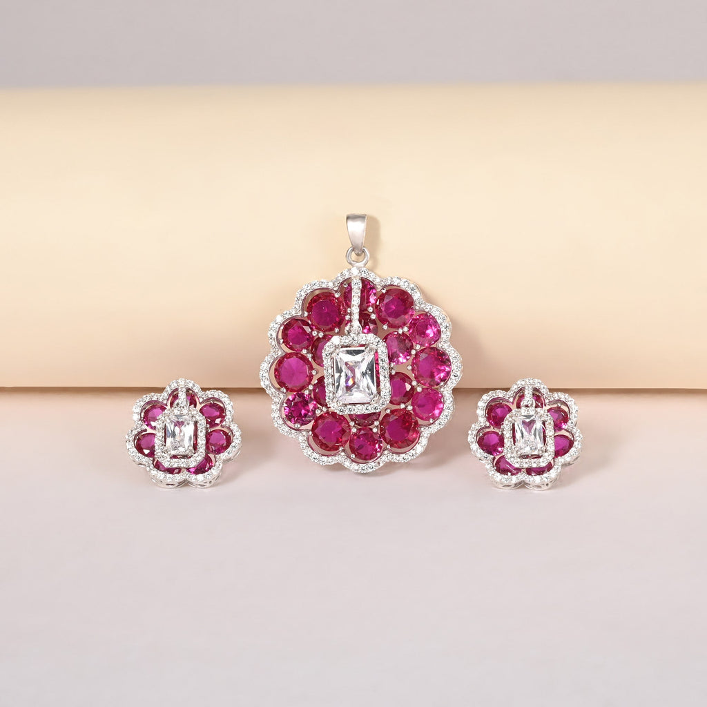 Majestic Blossom Silver Necklace Set
