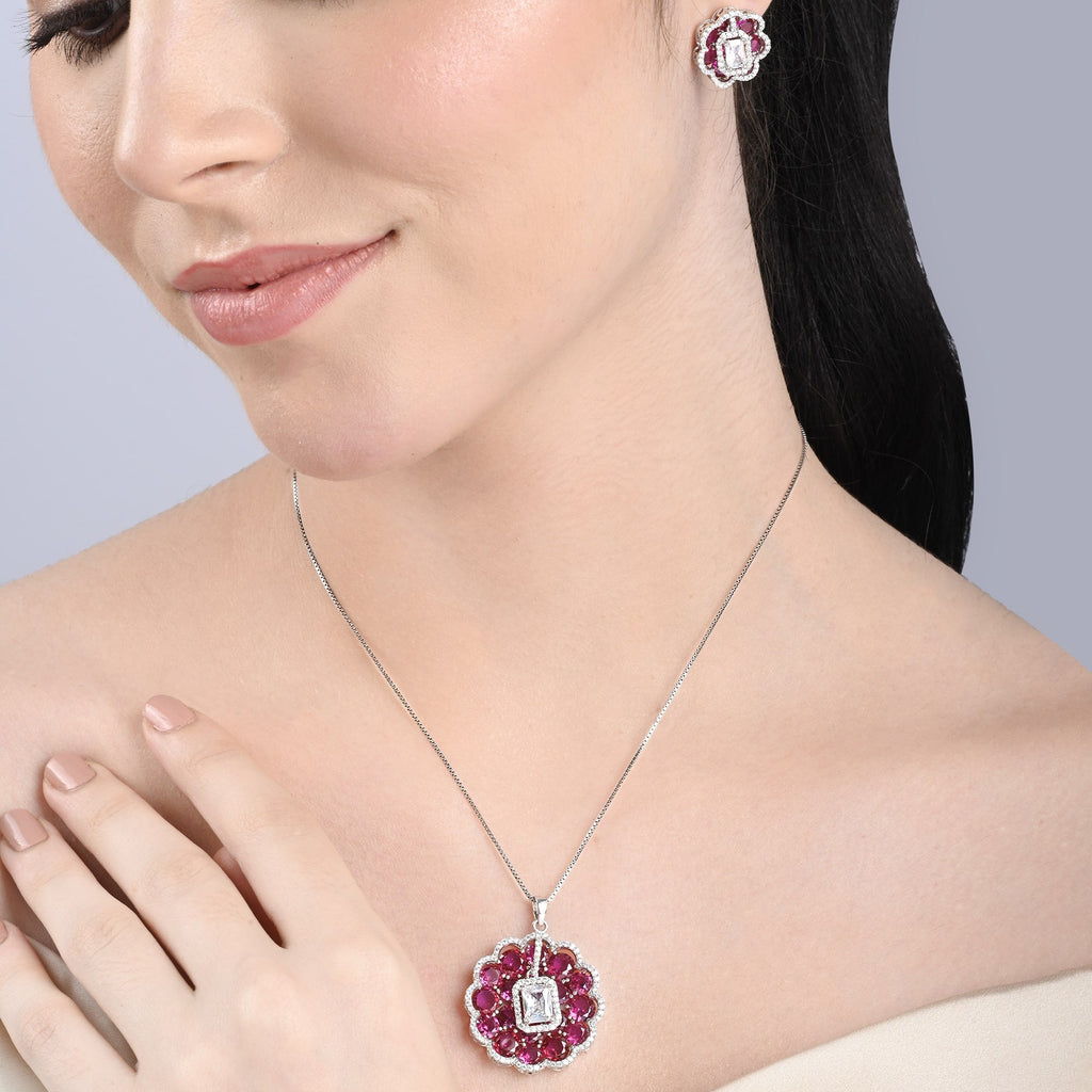 Majestic Blossom Silver Necklace Set