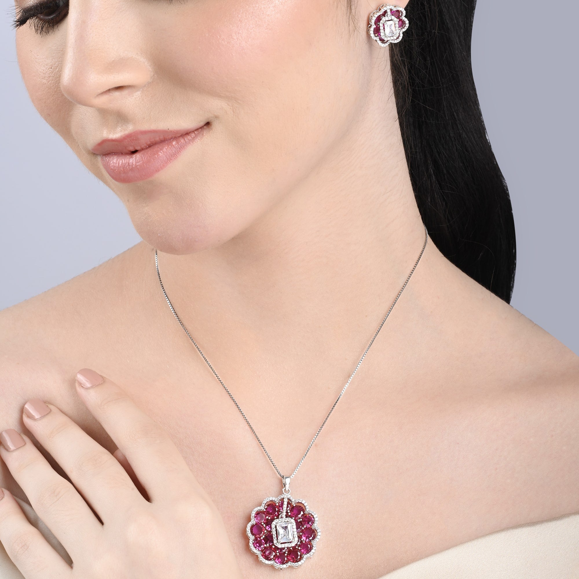 Majestic Blossom Silver Necklace Set