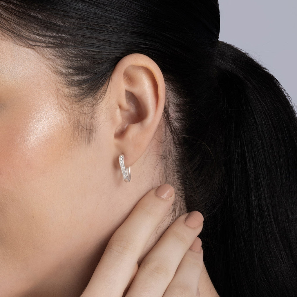 Classic Triangular CZ Silver Hoops