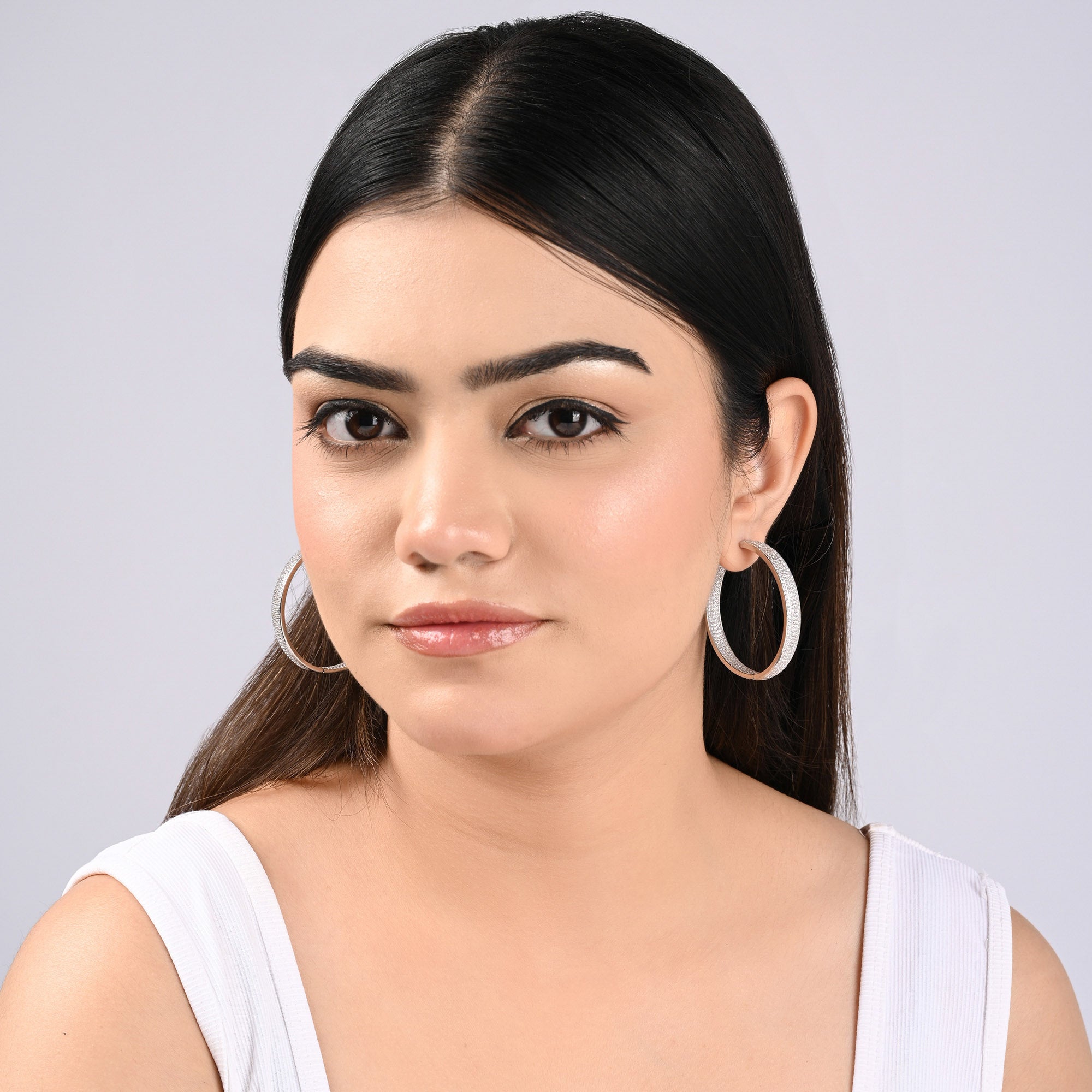 Chunky Silver CZ-Studded Hoops