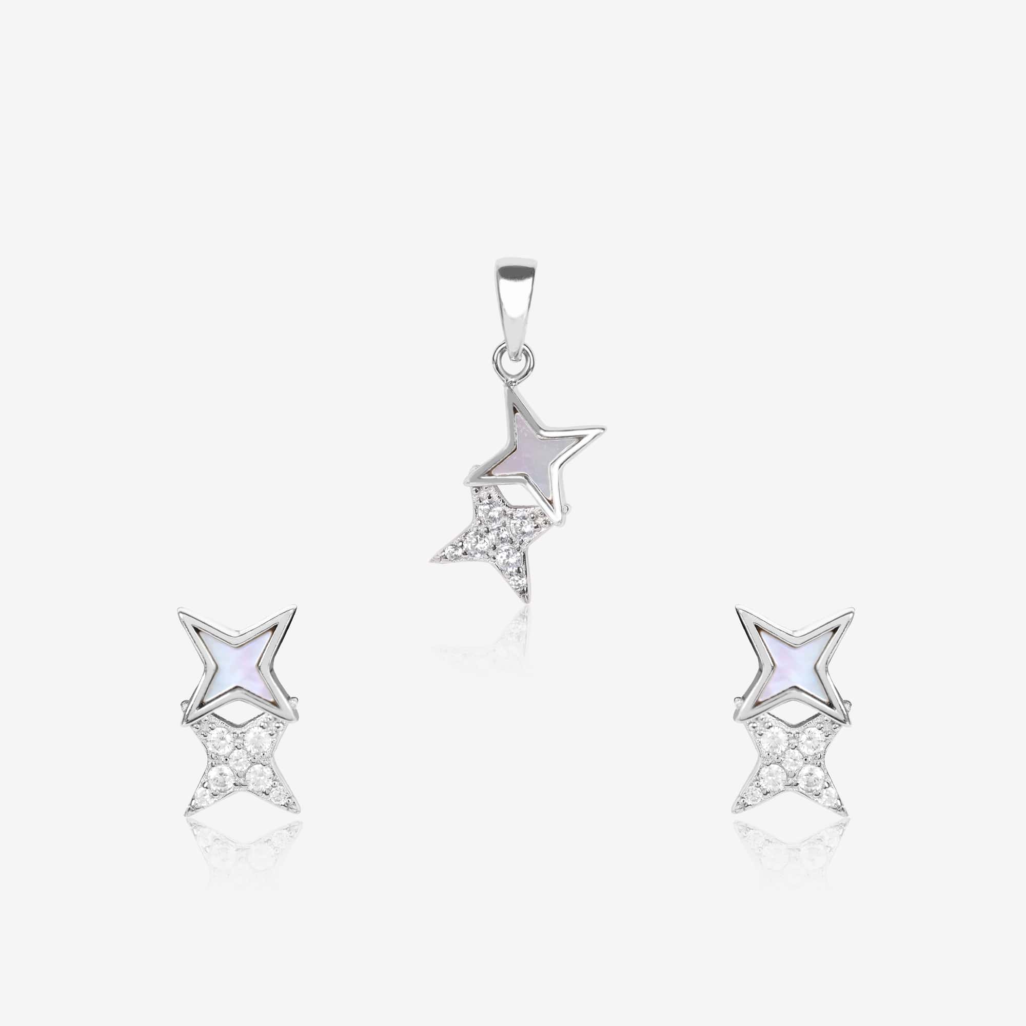 Starry Zircon Silver Pendant Set