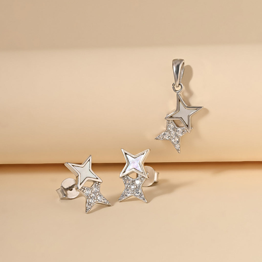 Starry Zircon Silver Pendant Set