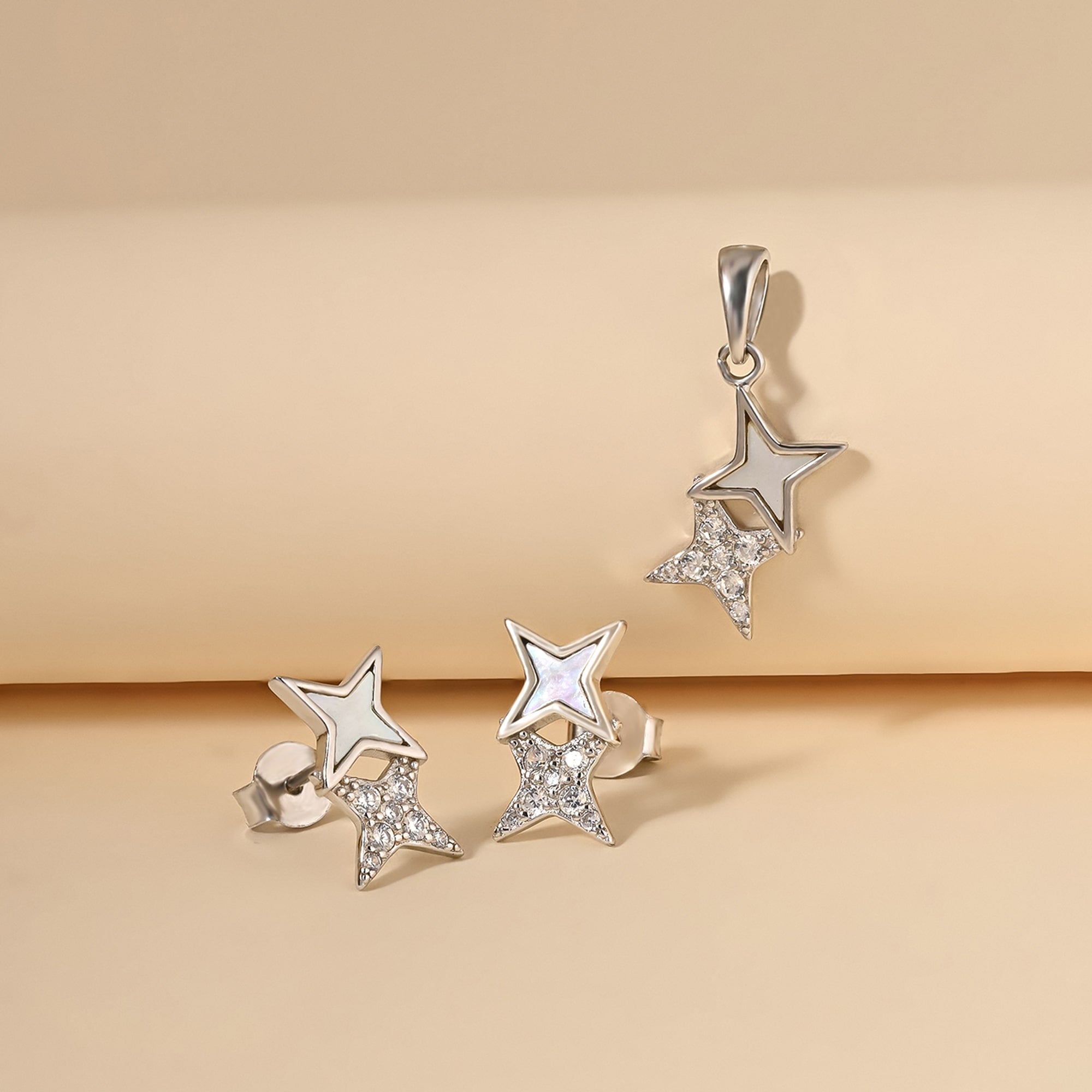 Starry Zircon Silver Pendant Set