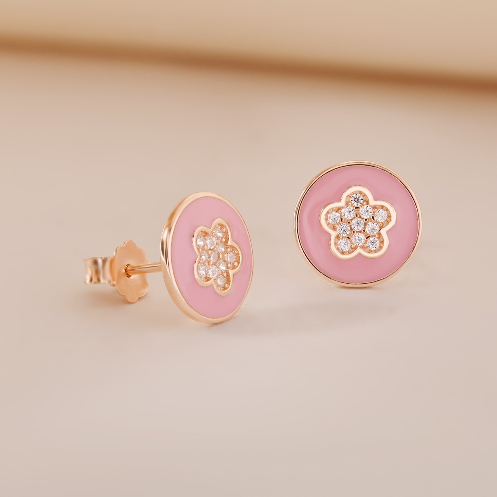 Pink Floral Studs