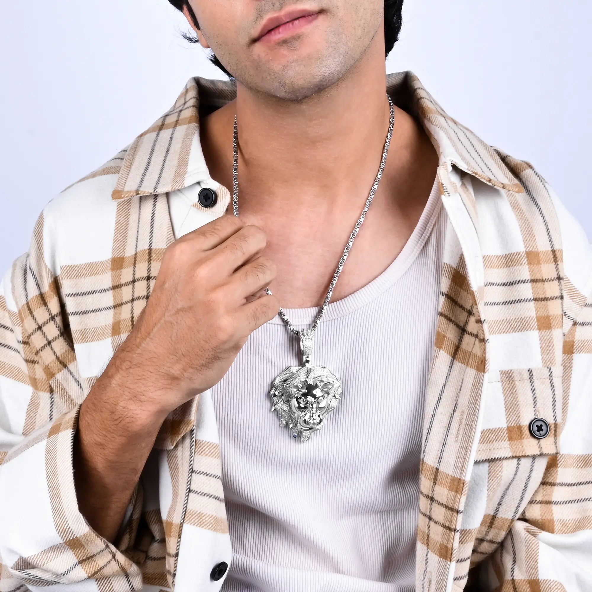 Majestic Roar Zircon Studded Silver Locket