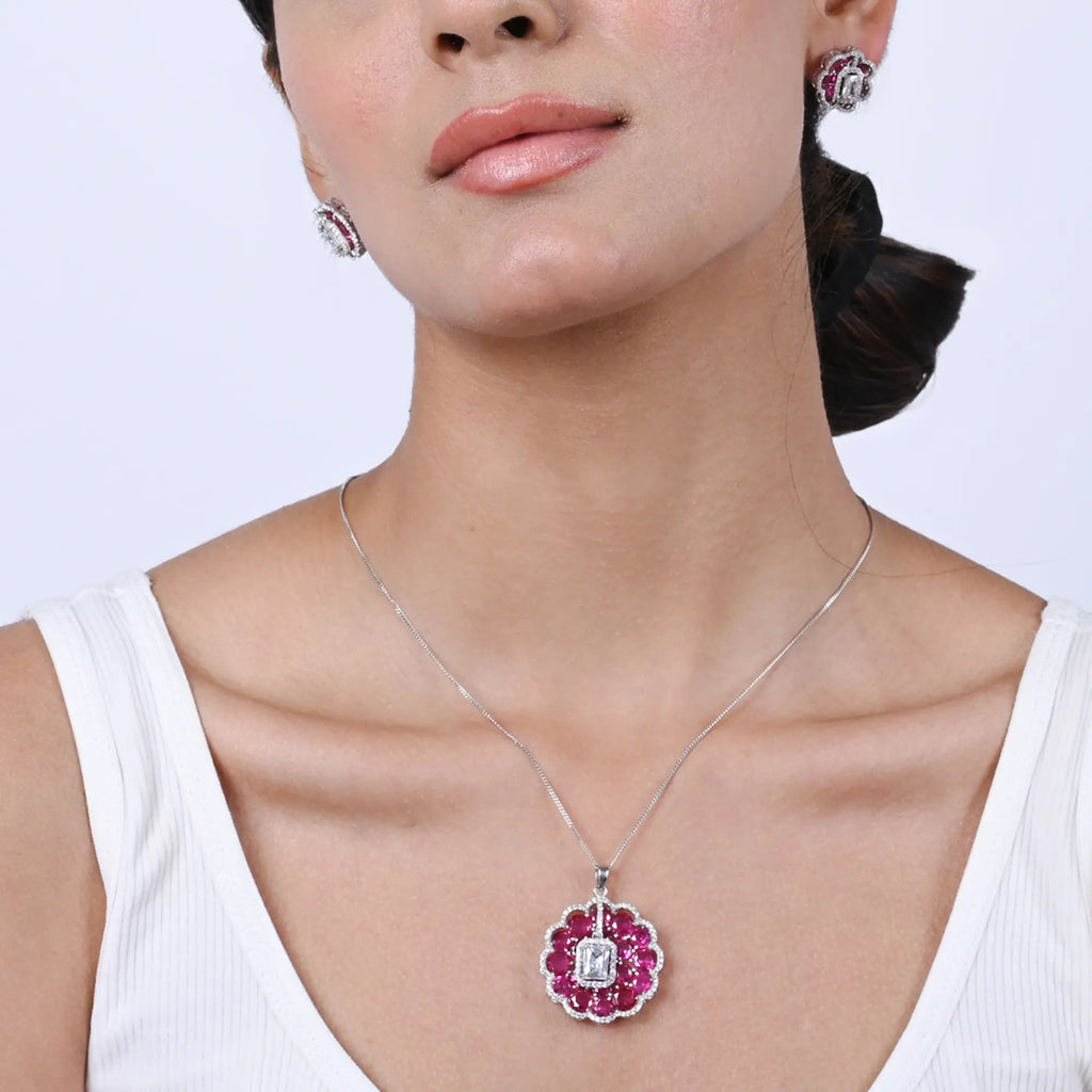 Majestic Blossom Silver Necklace Set