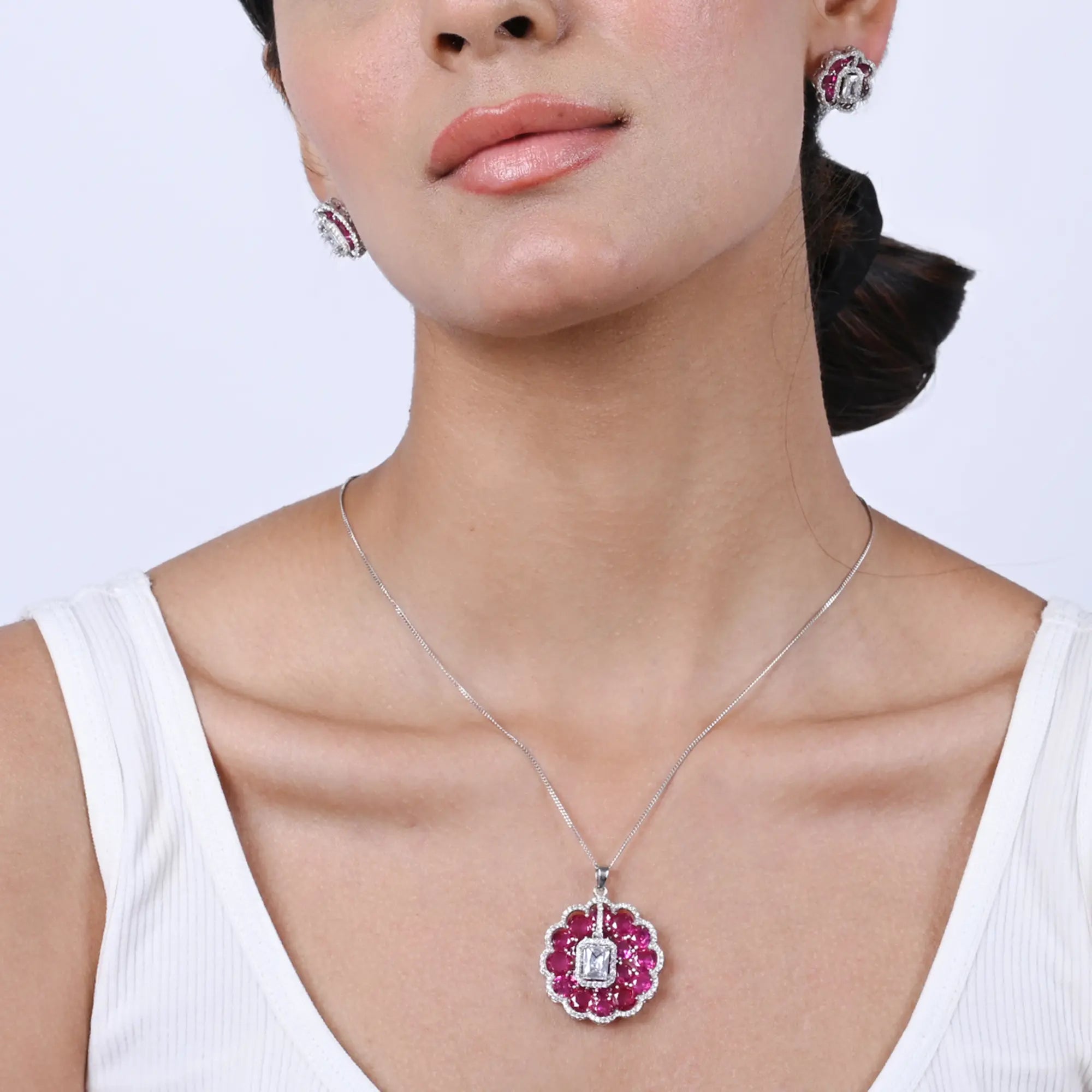 Majestic Blossom Silver Necklace Set