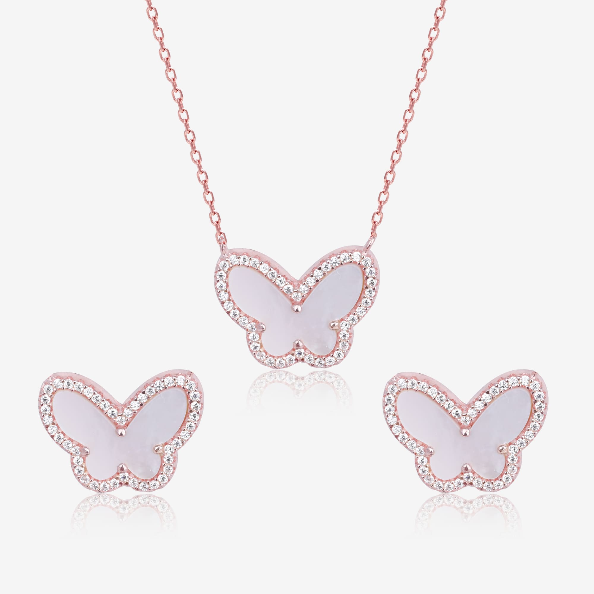 Rose Gold Butterfly Stone Set