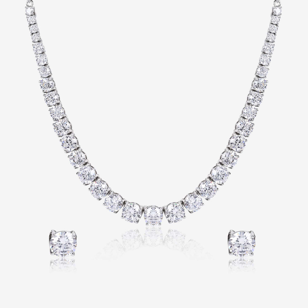 Classic Tennis Silver Necklace Set