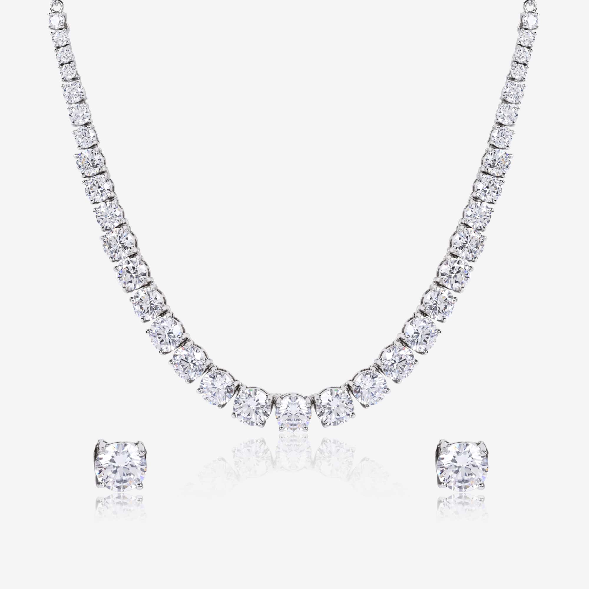 Classic Tennis Silver Necklace Set