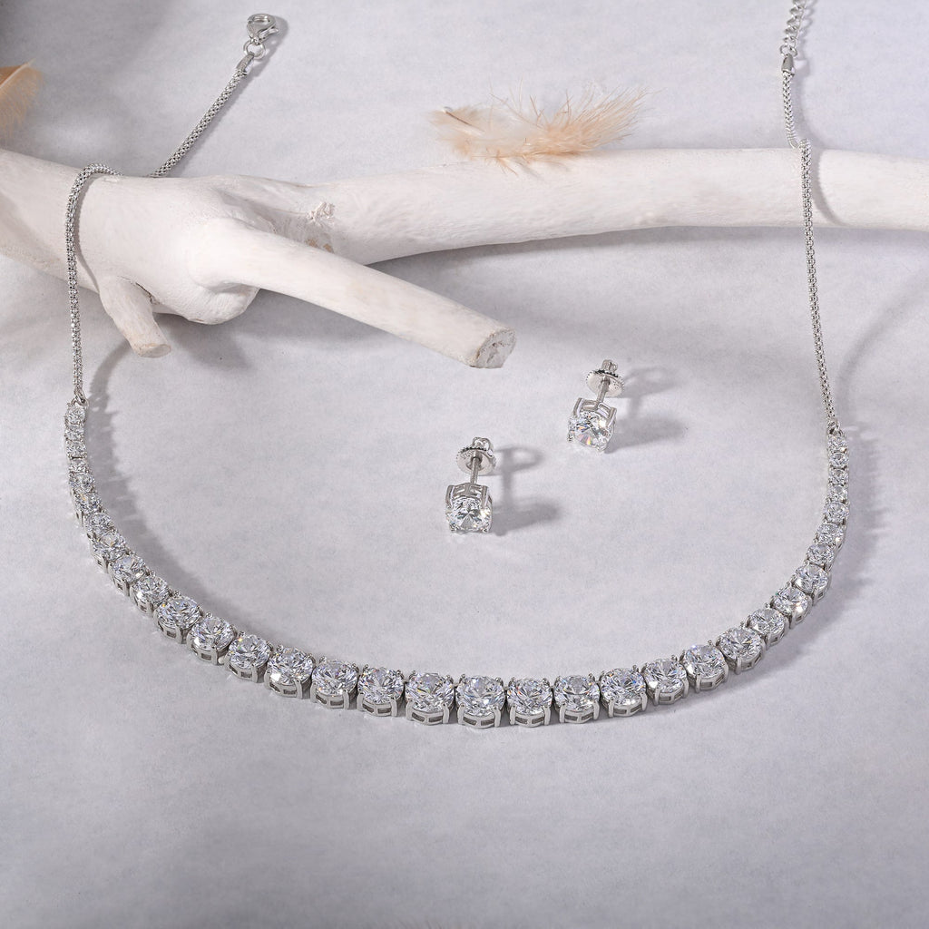 Classic Tennis Silver Necklace Set