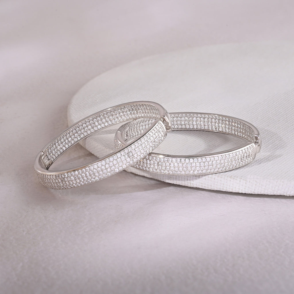 Chunky Silver CZ-Studded Hoops