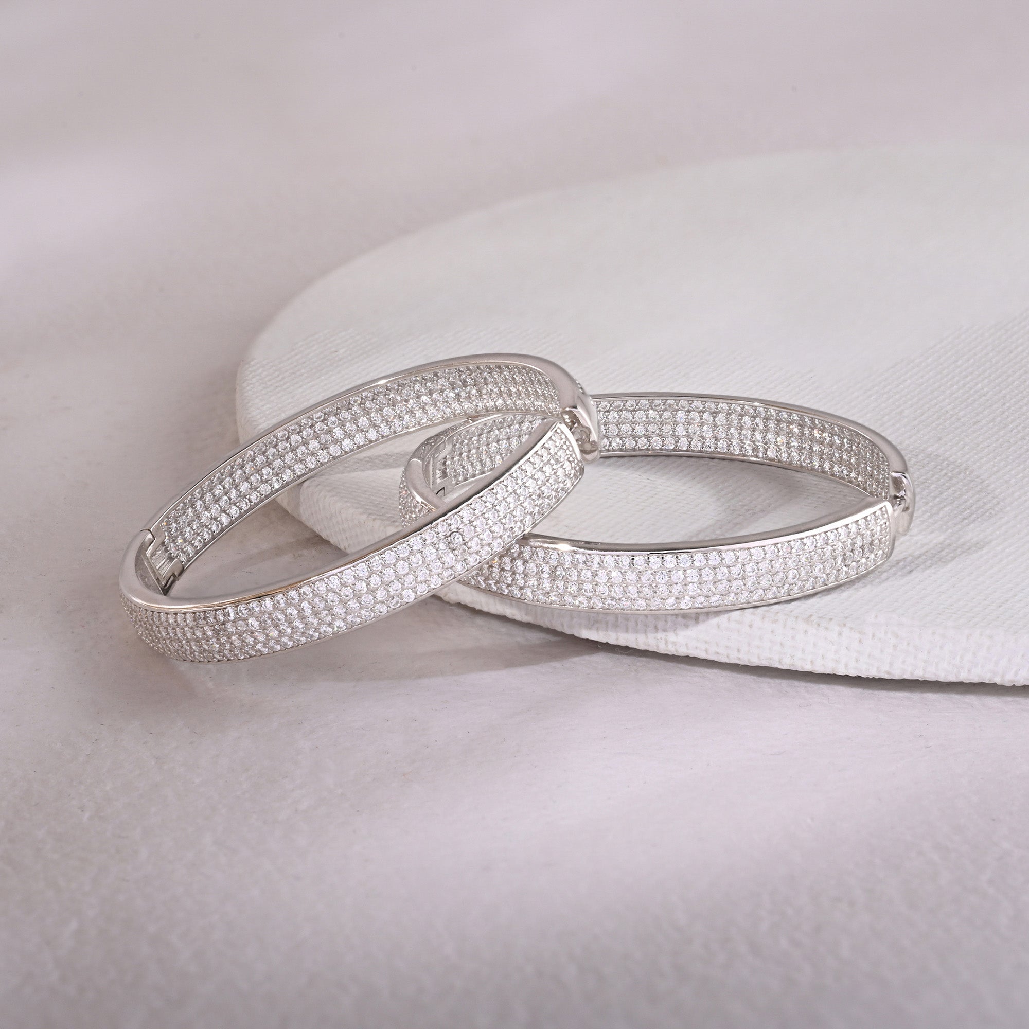 Chunky Silver CZ-Studded Hoops