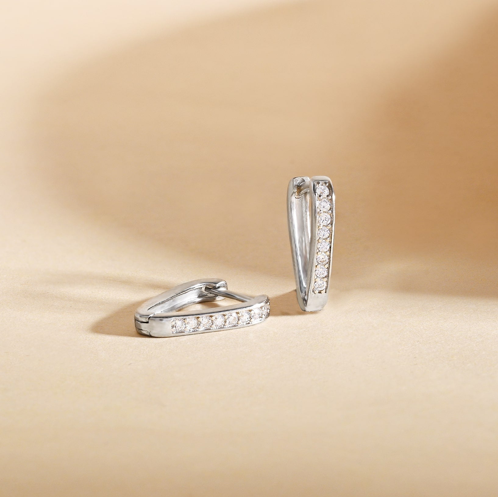 Classic Triangular CZ Silver Hoops