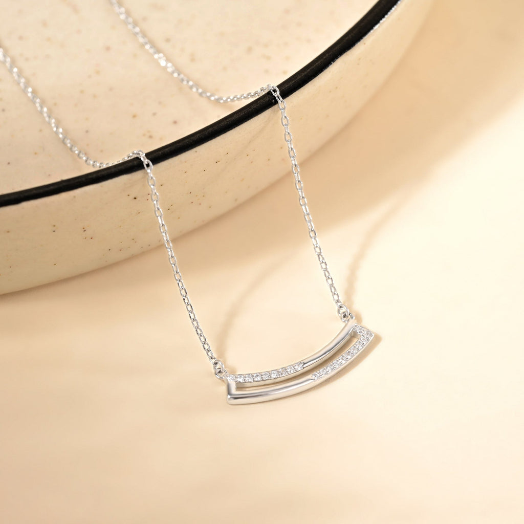 Curve Bar CZ Studded Chain Locket