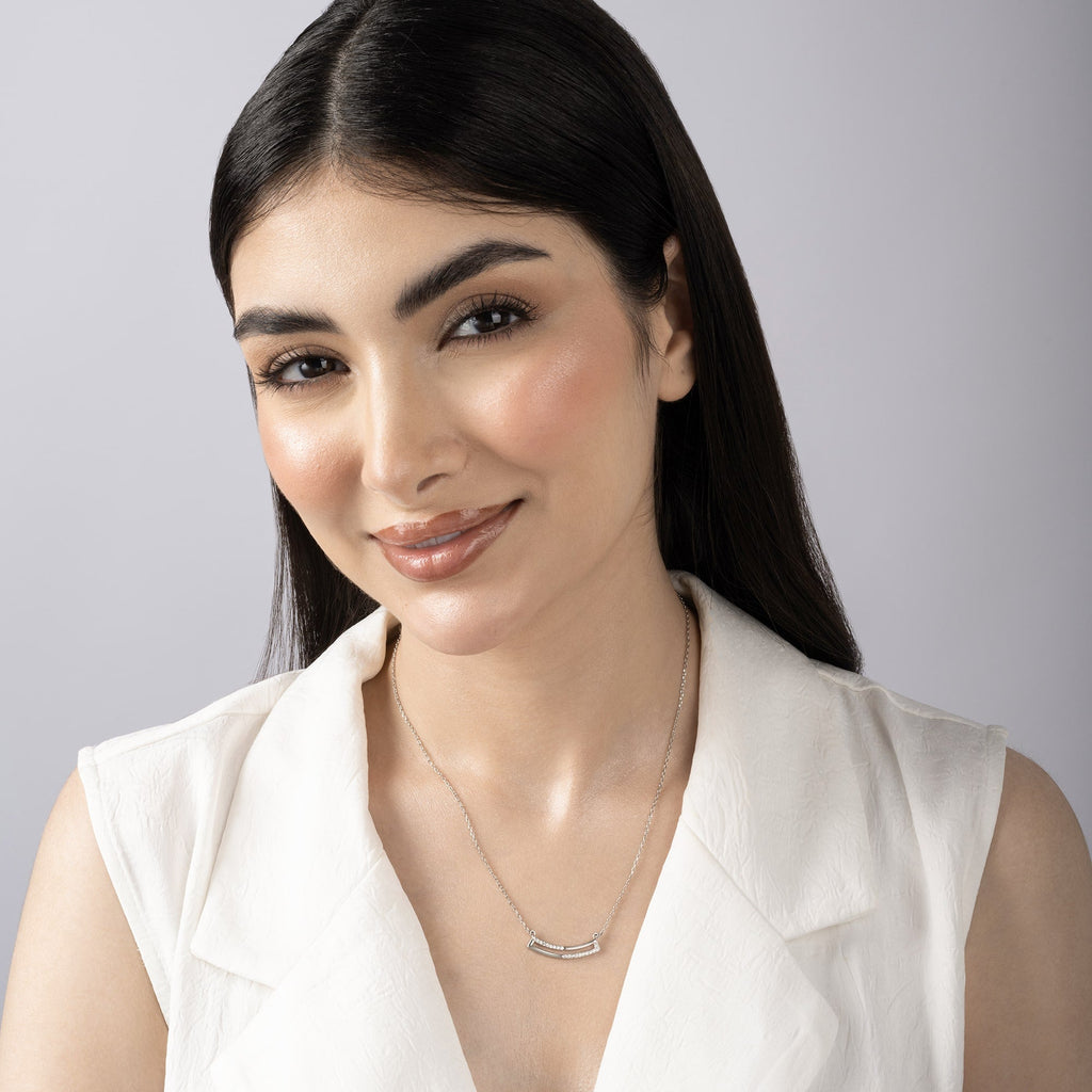 Curve Bar CZ Studded Chain Locket