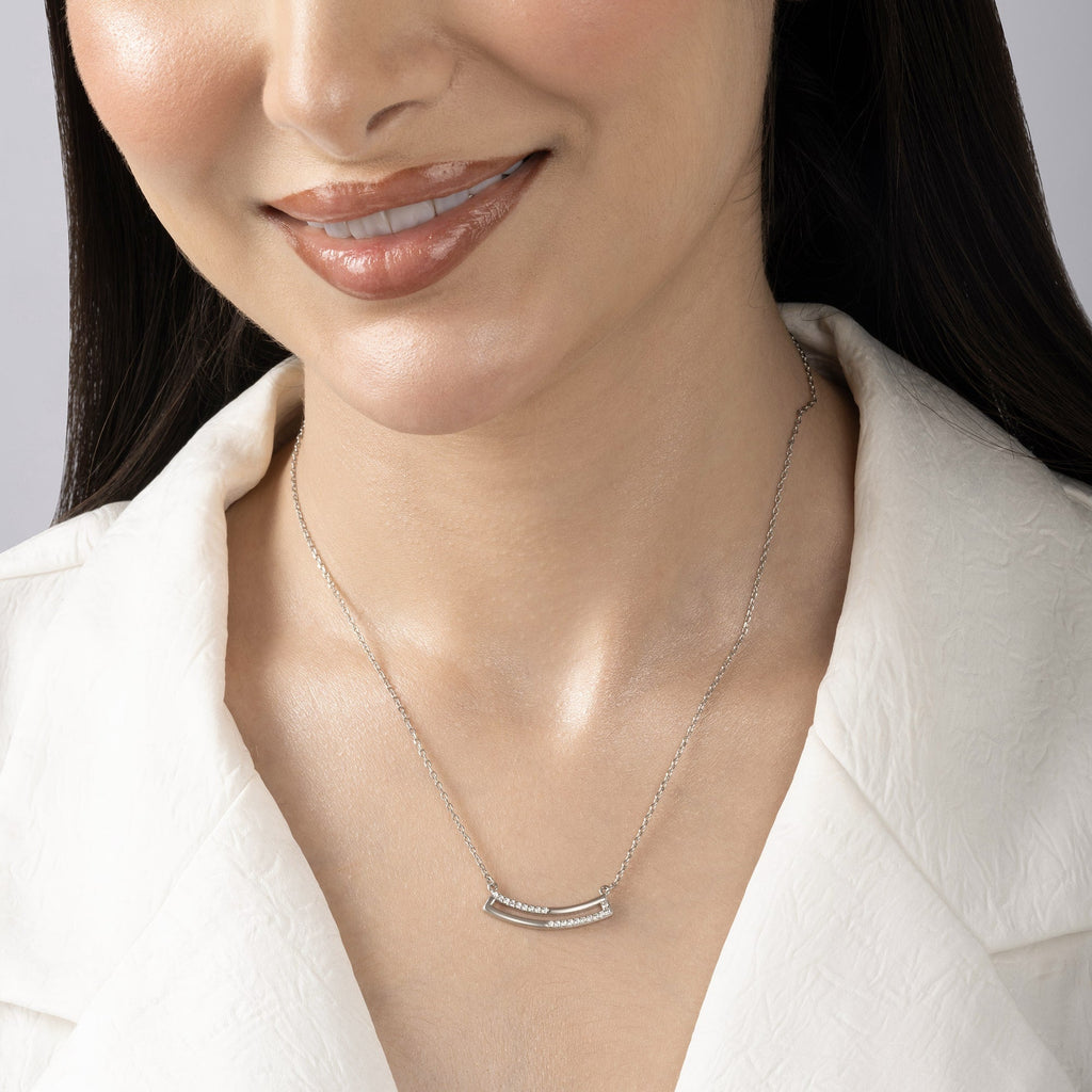 Curve Bar CZ Studded Chain Locket